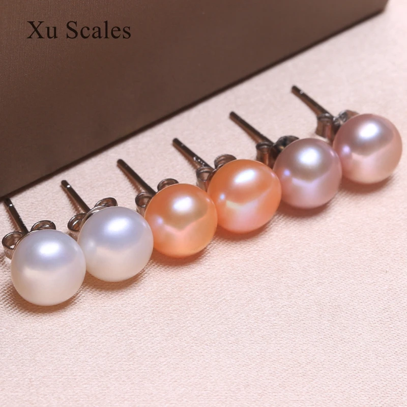 Natural Fresh Water Flat Round Bright Pearl Earrings s925 Sterling Silver Fashion Temperament  All-match Jewelry For Women