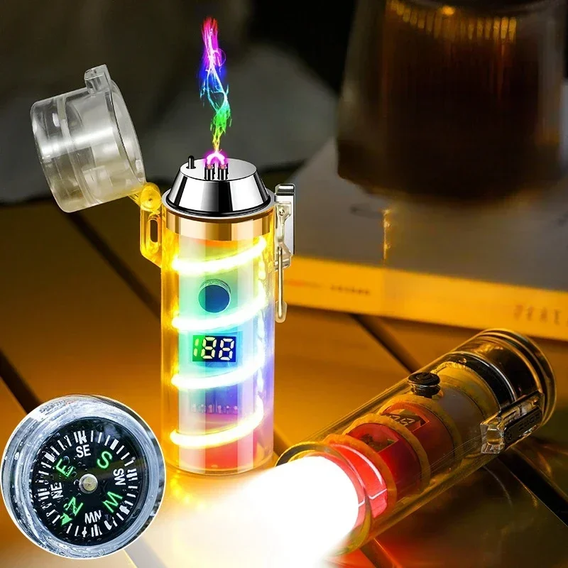 Double Arc Lighter with Ambient Light, Outdoor Lighting, with Compass, Multifunctional Emergency Flashlight and Lighter in One.