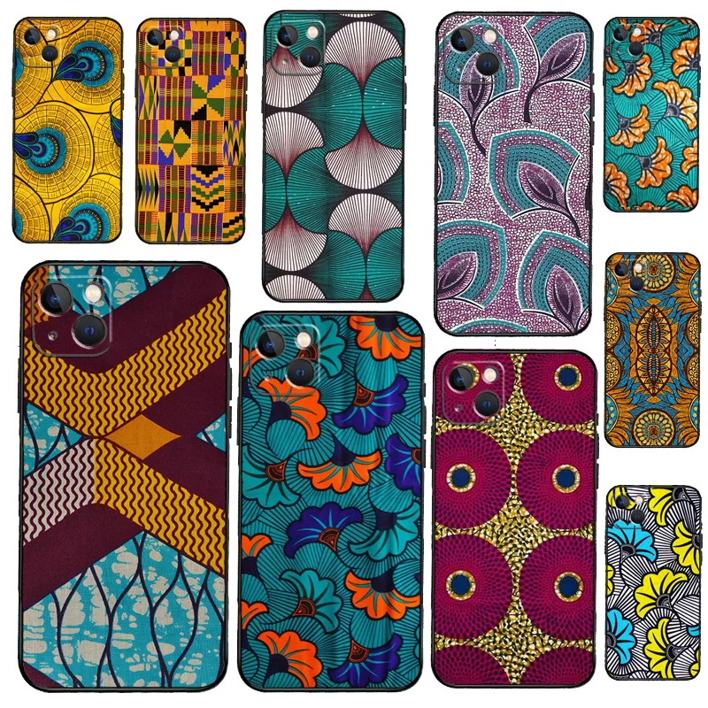 African Wax Fabric Case For iPhone 13 11 12 14 15 16 Pro Max XR XS X Plus 13 Mini Bumper Cover Capa