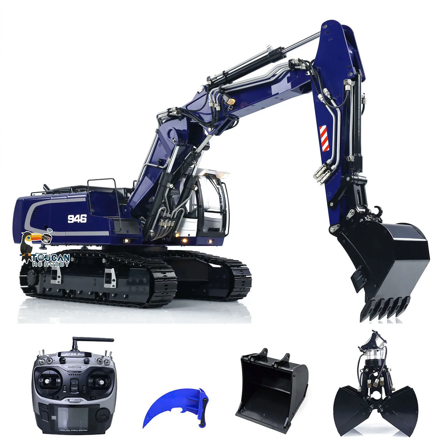 1/14 Metal 946 3-arm Hydraulic RC Excavator Radio Control Digger TOUCAN Trucks Cars Model Grab Bucket Ripper Toy for Boy TH23281