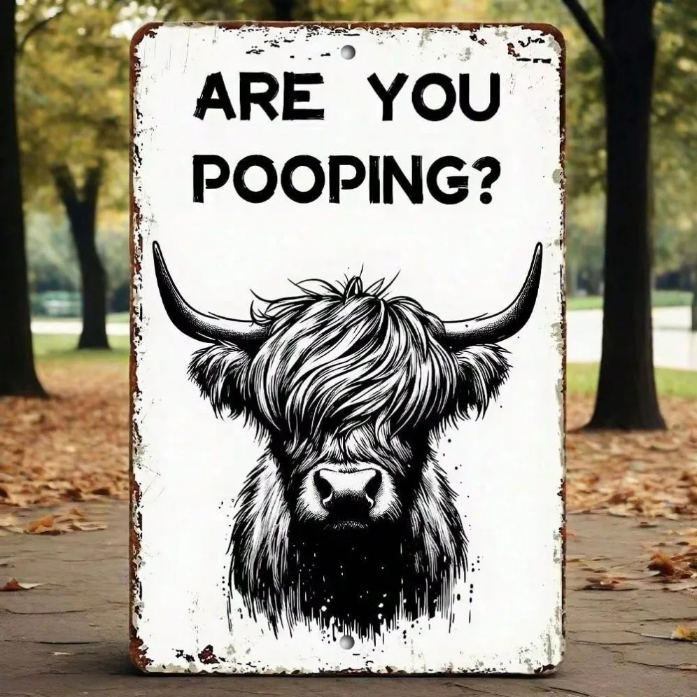 

Vintage "Are You Pooping Cow" Humorous Round Metal Sign Funny Farmhouse Wall Art Decor