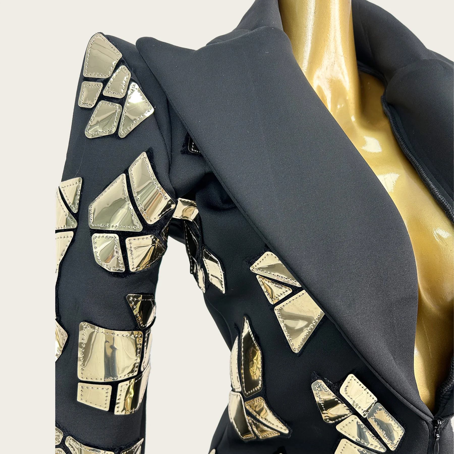 

Spandex Mini Suit Dress Sequins Deep V Neck Short Dress Bar Club Singer Drag Queen Performer Wear Party Outfit Liangpianxizuang