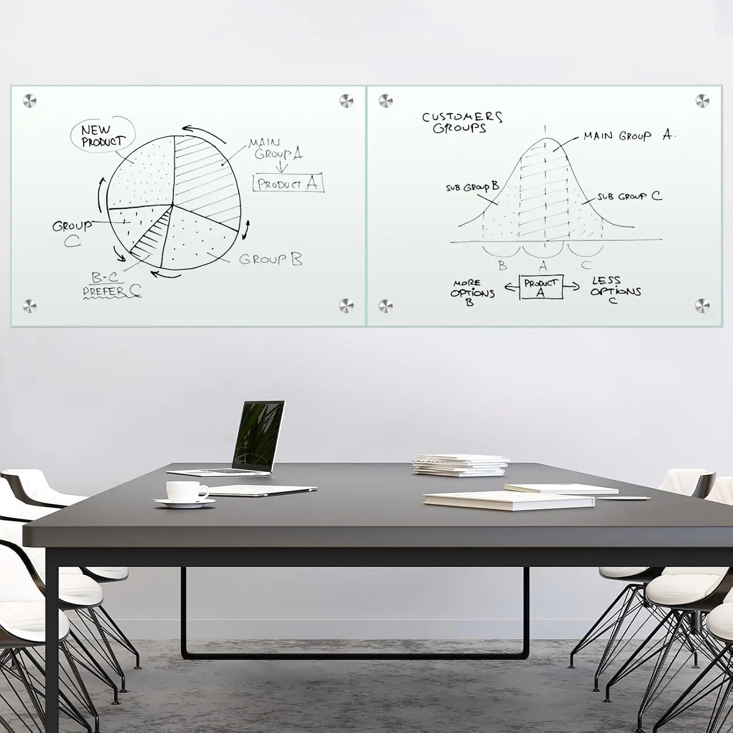 Placa de vidro seca para parede, quadro branco apresentação magnética para casa, escritório e escola, 48 "x 32", 2pcs