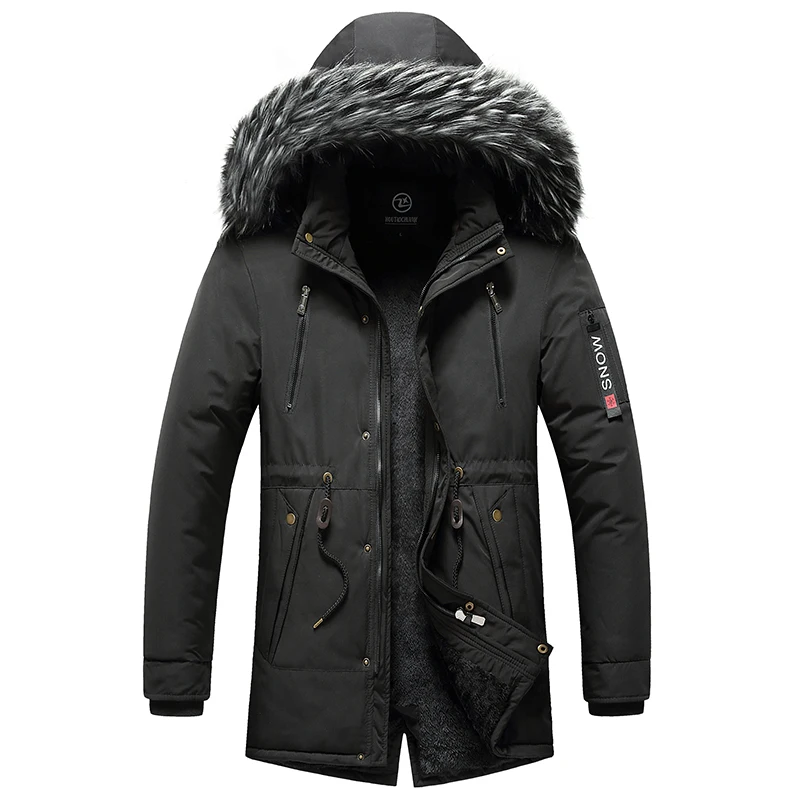 Nieuwe Winter Fleece Mannen Parkas Jas Lange Capuchon Bontkraag Winddichte Jassen Dikke Warme Katoenen Jas Heren Jassen Windjack Parka