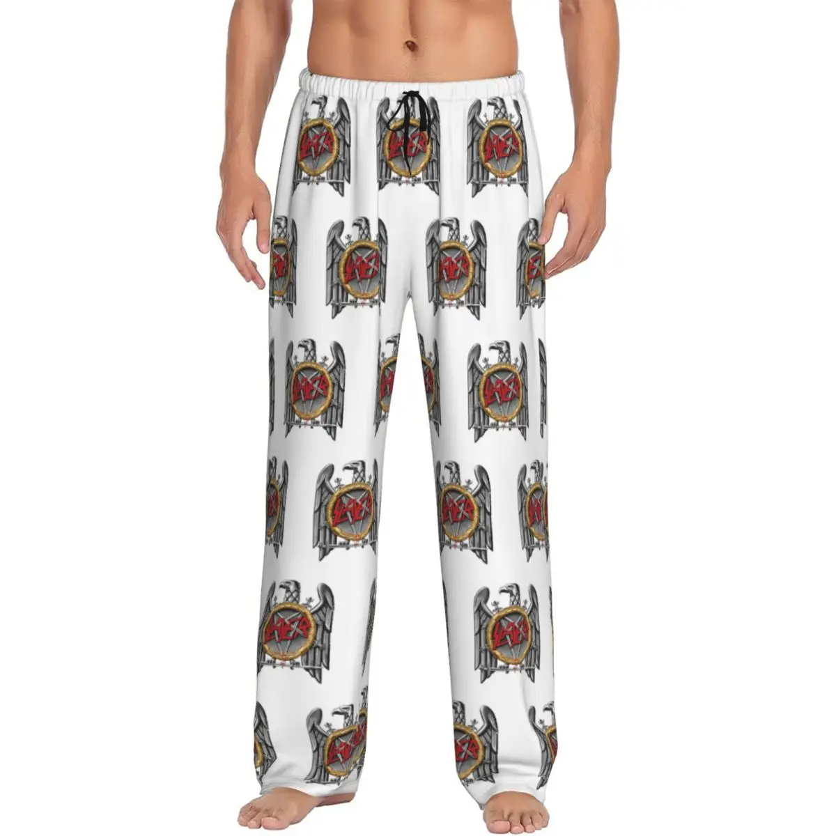 Custom S-slayers  Silver Eagle Pajama Pants for Men Heavy Metal Rock Lounge Sleep Drawstring Sleepwear Bottoms with Pockets