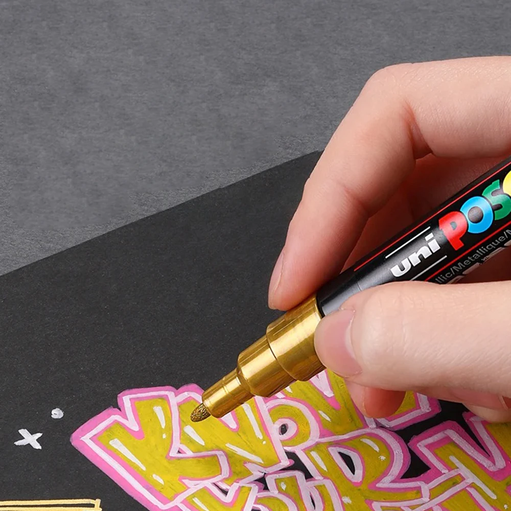 1pcs Japan UNI POSCA Marker Pen PC-1M/3M/5M POP Poster Graffiti Permanent Acrylic Marker White Black Gold Silver Art Supplies image 3