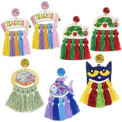 New Teacher's Day Earrings Fun Reading Pencil Student Teacher Kindergarten Earrings Handwoven Tassel Earrings Decoration