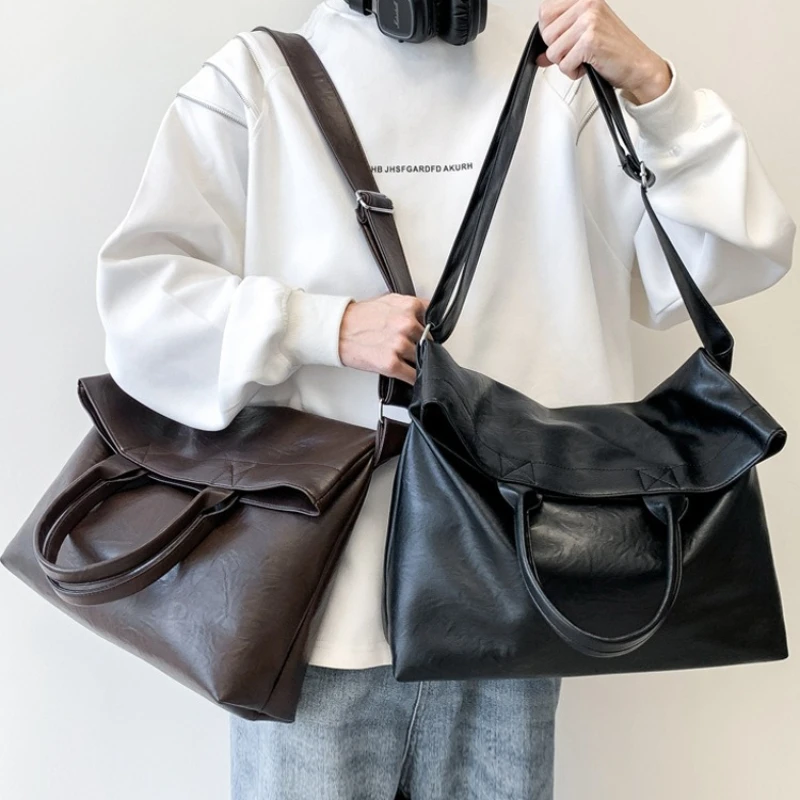 Mens Shoulder Bag Fashion PU Leather Tote Handbag Male Crossbody Bags High Capacity