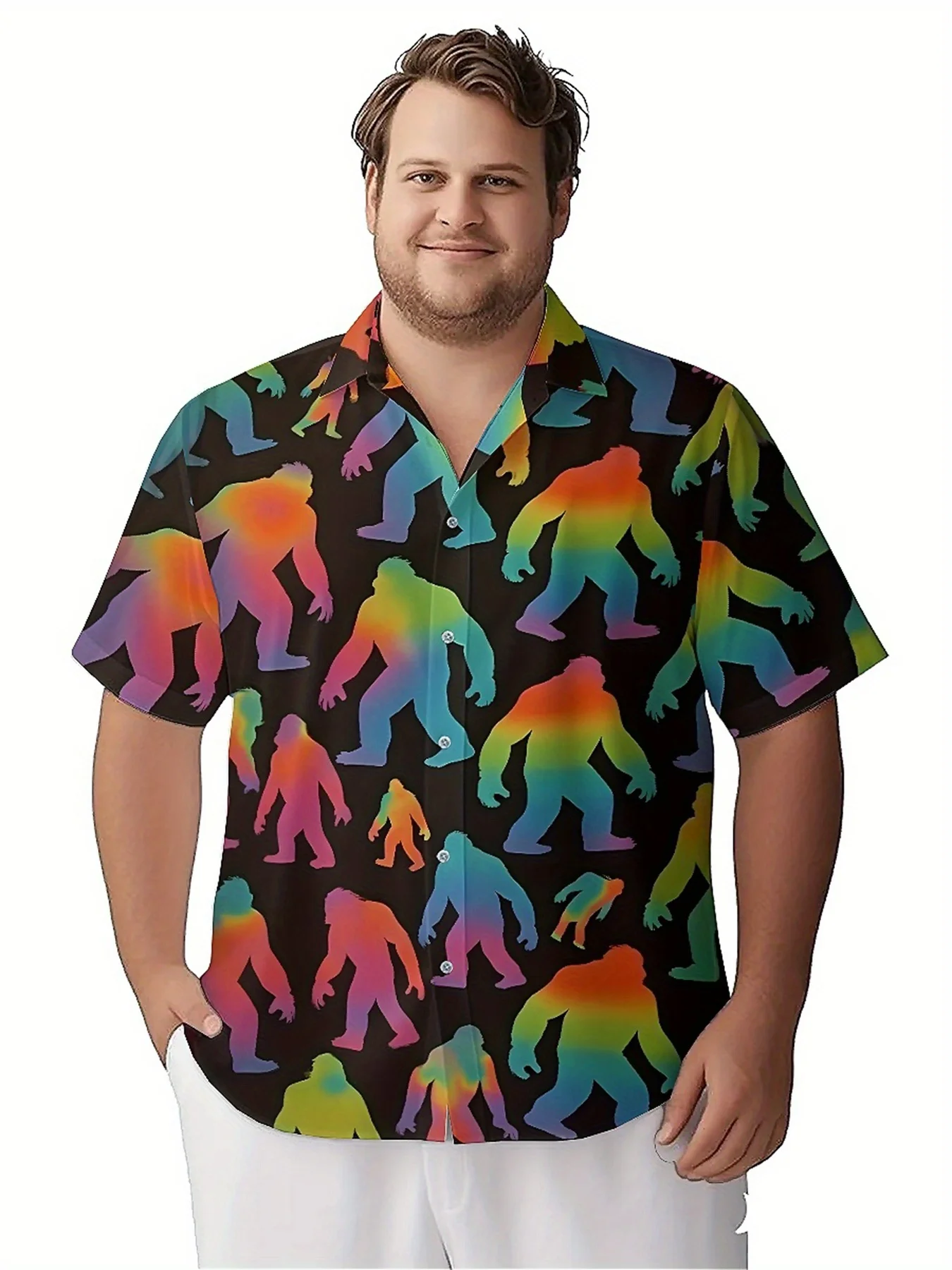 Camisas havaianas plus size masculinas, cores fantasmas e padrão Sasquatch, camisas Aloha baggy unissex, roupas alternativas de verão