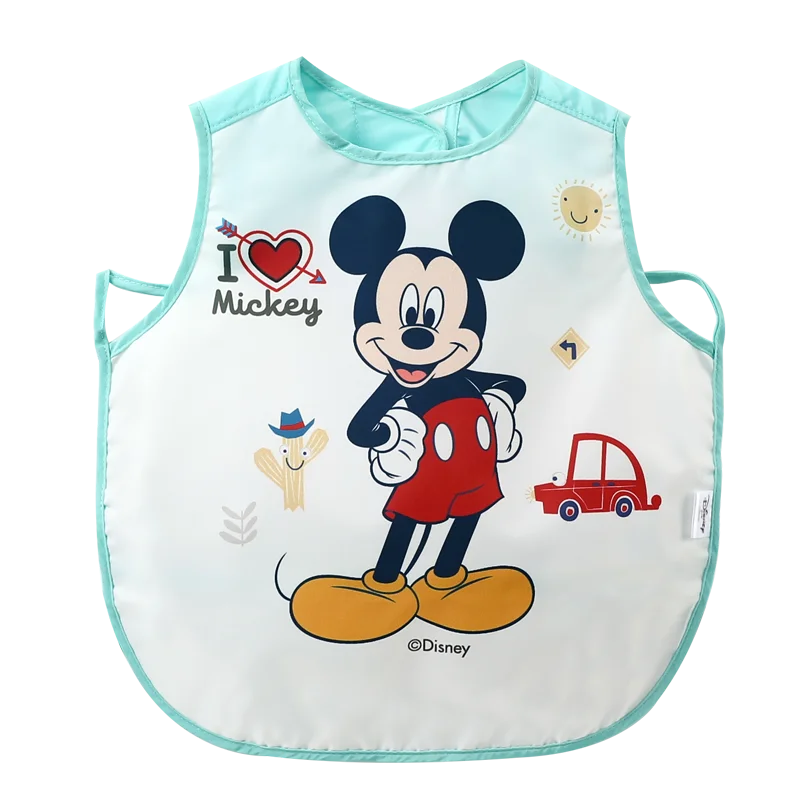 Baberos impermeables de Mickey y Minnie para niños y niñas, ropa de pintura de Disney para comer, ropa de bebé sin mangas, ropa inversa