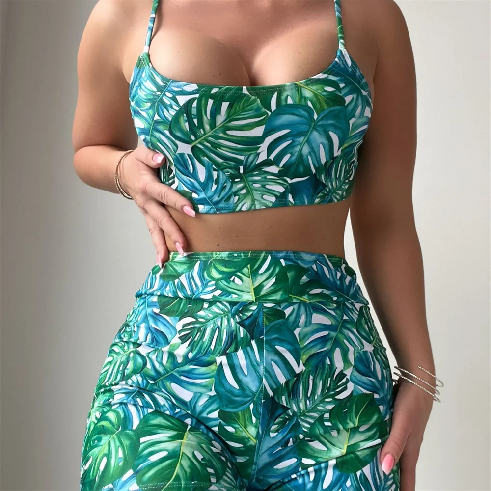 Green Print Sling Bikini High Waist Shorts Set Swimsuit Women Y2K Brazilian Push Up Beach Bathing Suits Swimwear Vacation Outfit