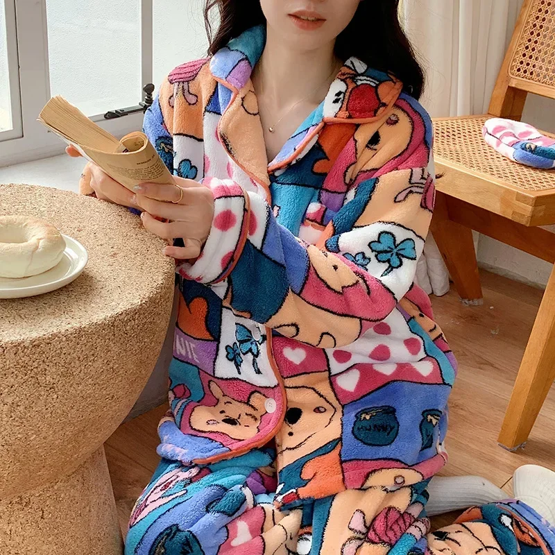 Disney Winnie the Pooh winter new flannel pajamas women\'s fleece thickened cute cartoon casual loungewear