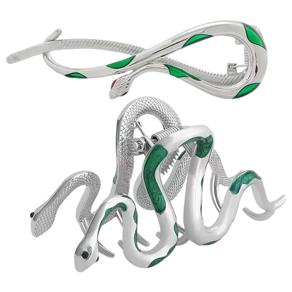

2pcs Green Snake Claw Clips Hair Accessories Metal Jaw Grip Comfortable Stylish Everyday Use Bright Colors Hair