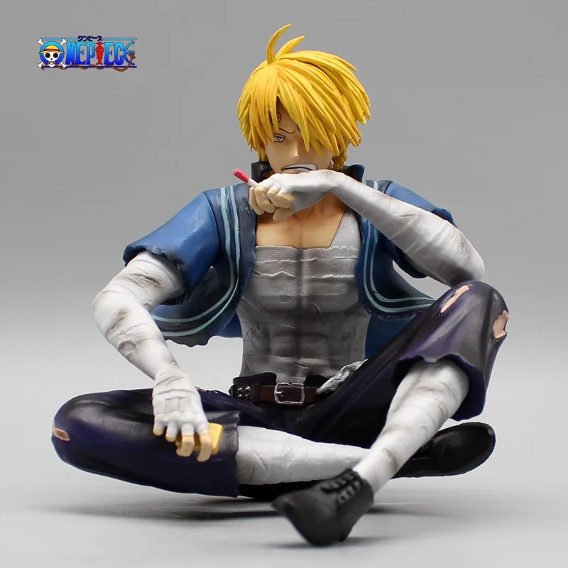 12cm One Piece Anime Figure Gk Wings Battle Damaged Sanji  Sitting Position Statue Model Desktop Decoration Collection Toy Gift