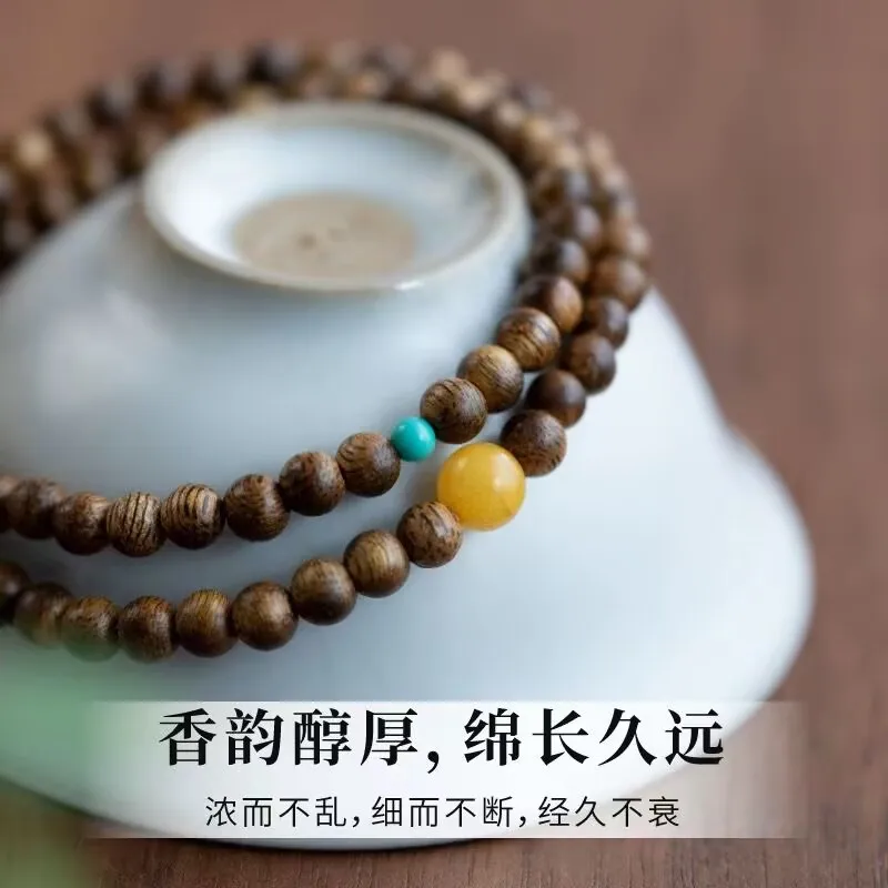 Premium Nha Trang White Kyara Agarwood Bracelet 90% Sinking Sandalwood Double Wrap Multi Loop Prayer Beads Gifts