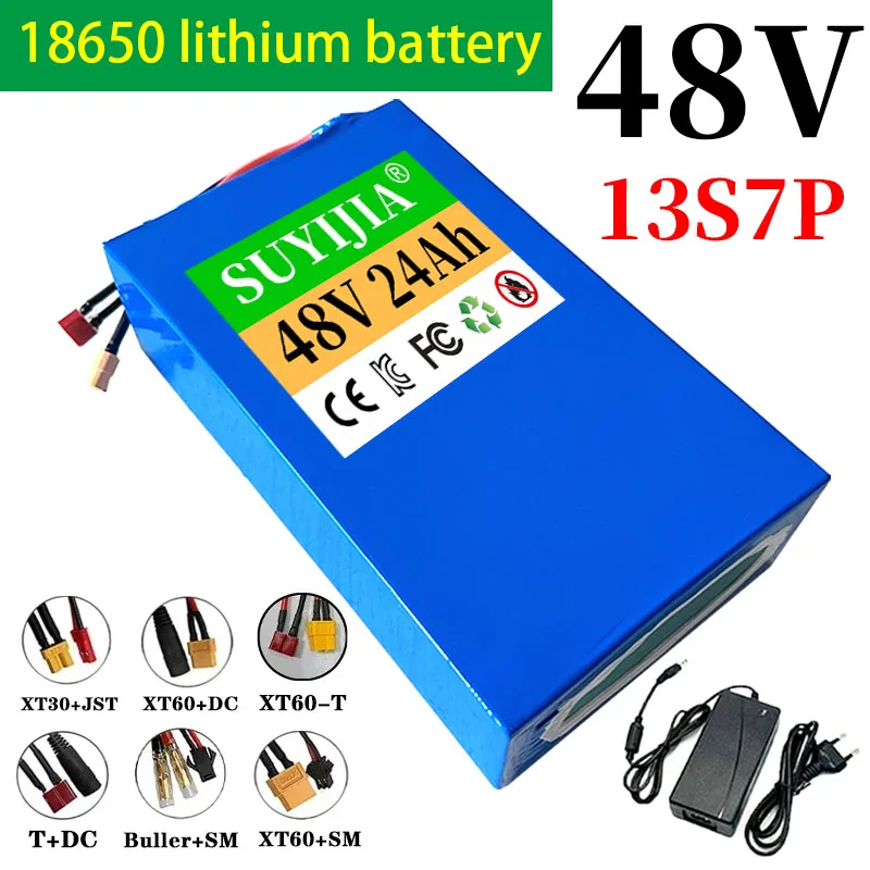 Brand New 48V 24Ah XT60 13S7P Lithium-ion Battery Pack 48V 24000mAh 250-1000W Battery, Built-in BMS Intelligent Protection Board