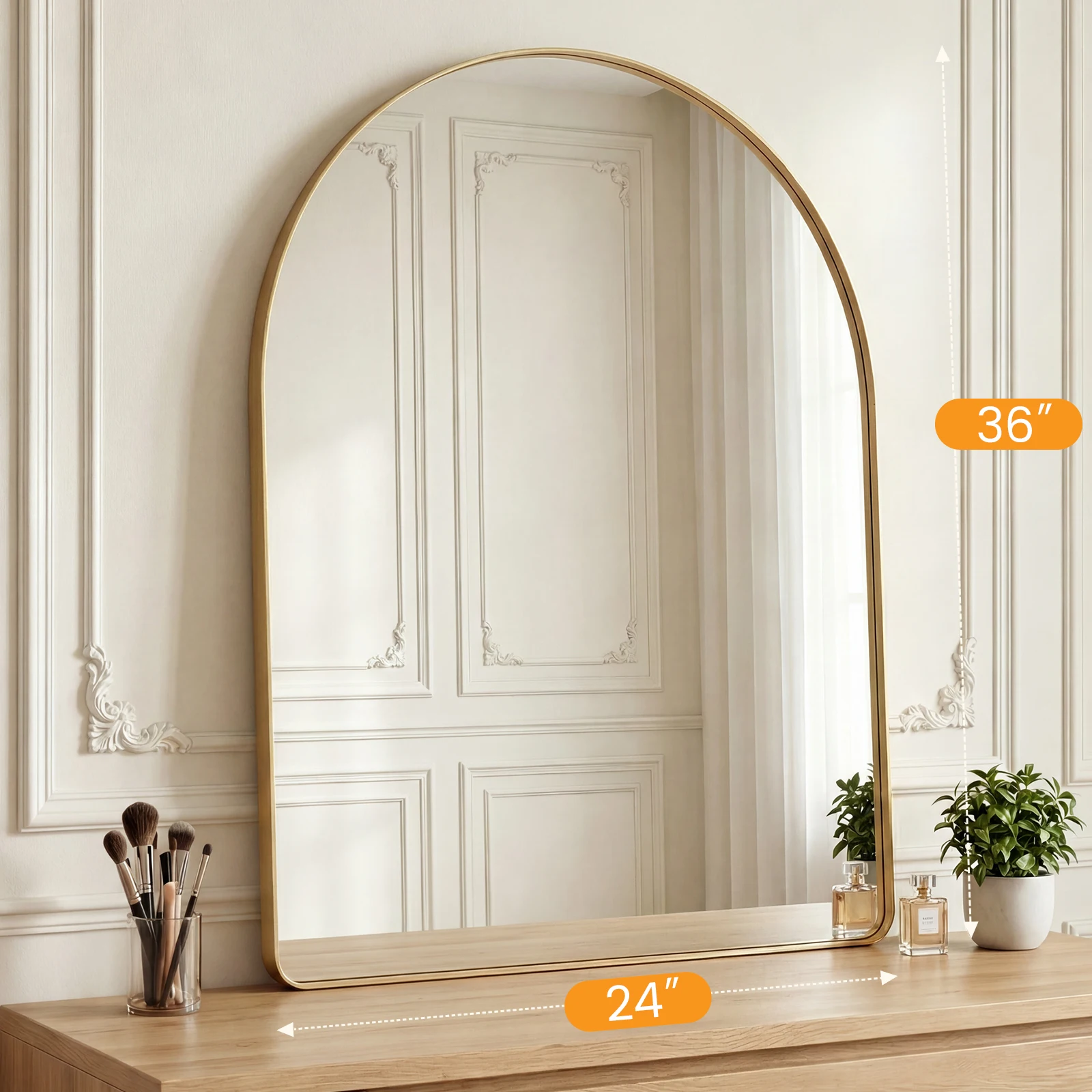 Groove Arched Full-Length Rounded Rectangle Wall Mirror - Matte Metal Frame — detail 11