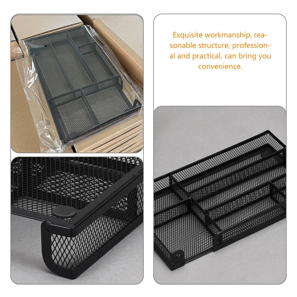 

Metal Mesh Storage Tray Multi Compartment Desk Organizer Black Iron Anti Slip Pads Embedded Office Supplies Storage