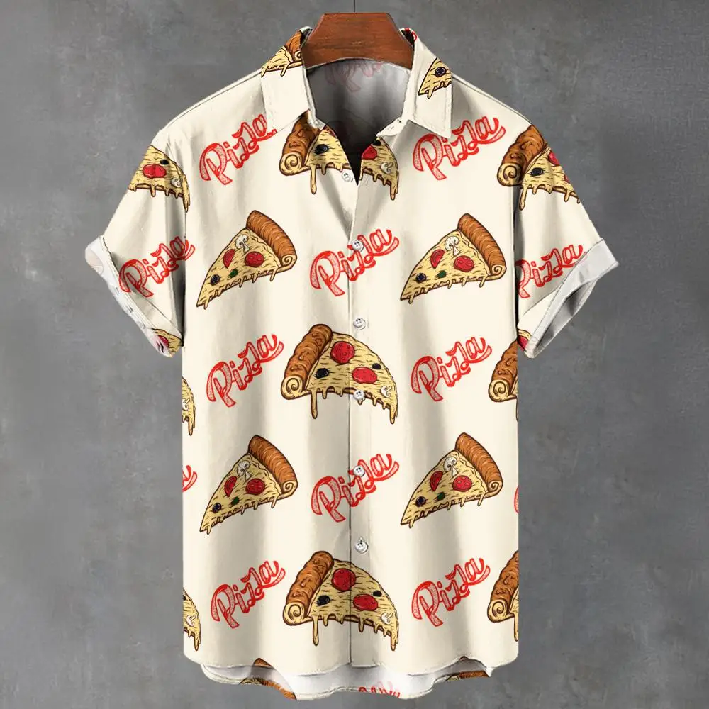 Pizza Shirt For Men Cartoon Food Pattern Printed Short Sleeved Shirts Loose Tees Oversized Men's Clothing Summer Men's Tops 5xl