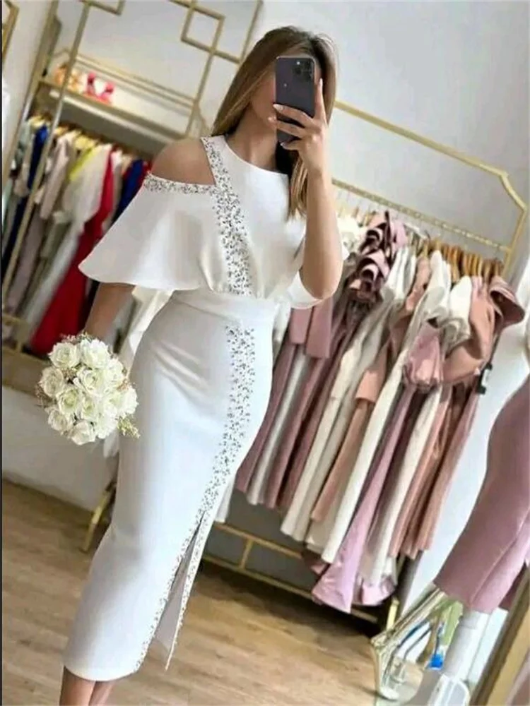 Long Evening Dresses Vestidos de Fiesta Elegant Formal Occasion Dresses Full Half Sleeve Cocktail Prom Gown New فساتين الحفلات