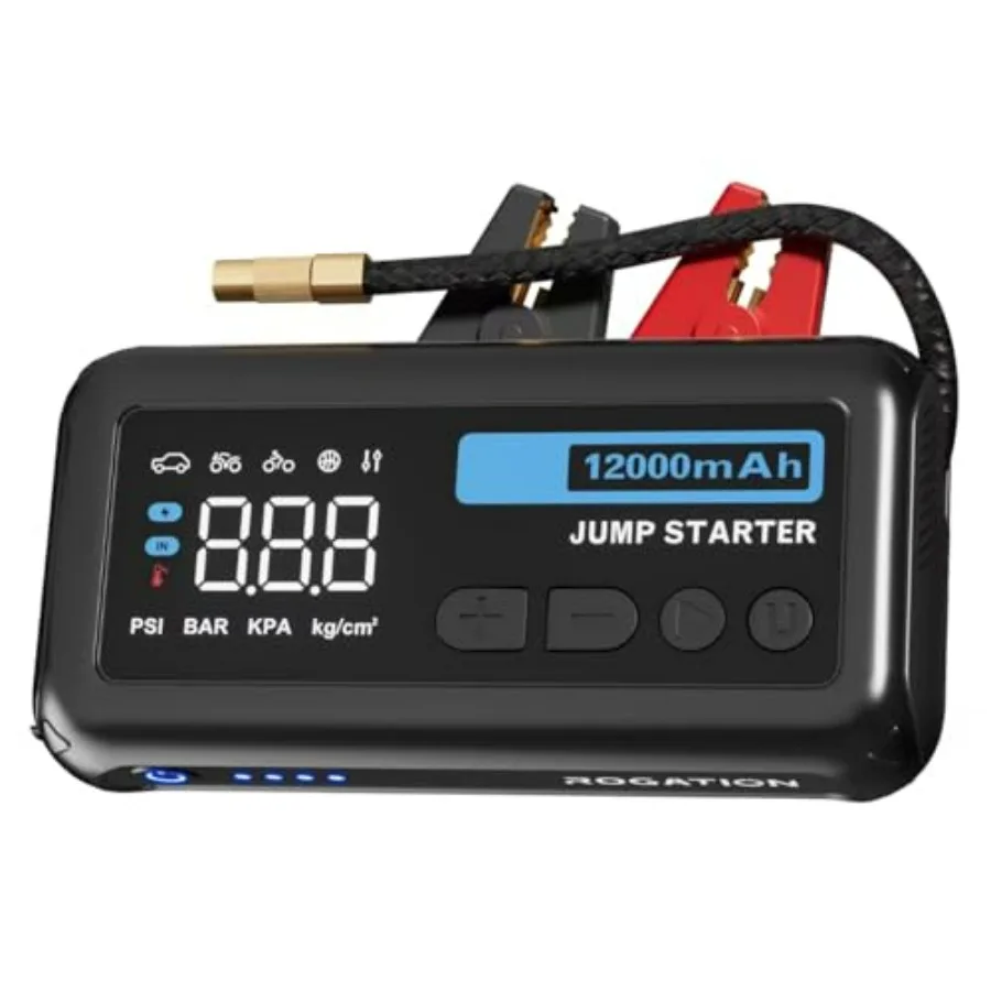 

Portable 12V Jump Starter with 150PSI Air Compressor and 33W Bidirectional Fast Charging Power Bank 2500A Peak 12000mAh for Up
