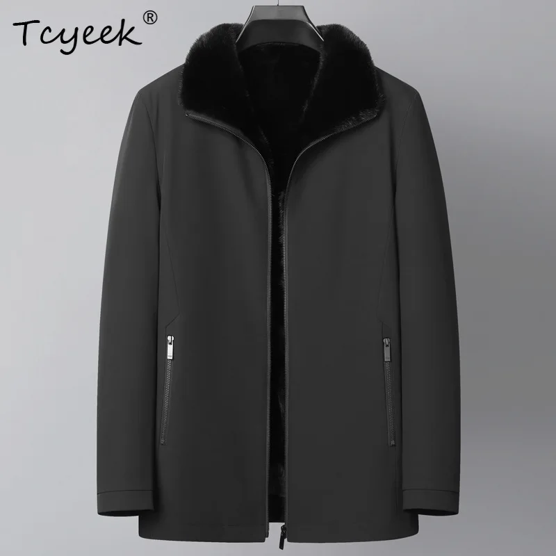 

Tcyeek Пальто из натурального норкового меха Мужская зимняя одежда Теплые меховые мужские пальто со съемной подкладкой 2025 Деловая повседневная парка Куртка Мужская