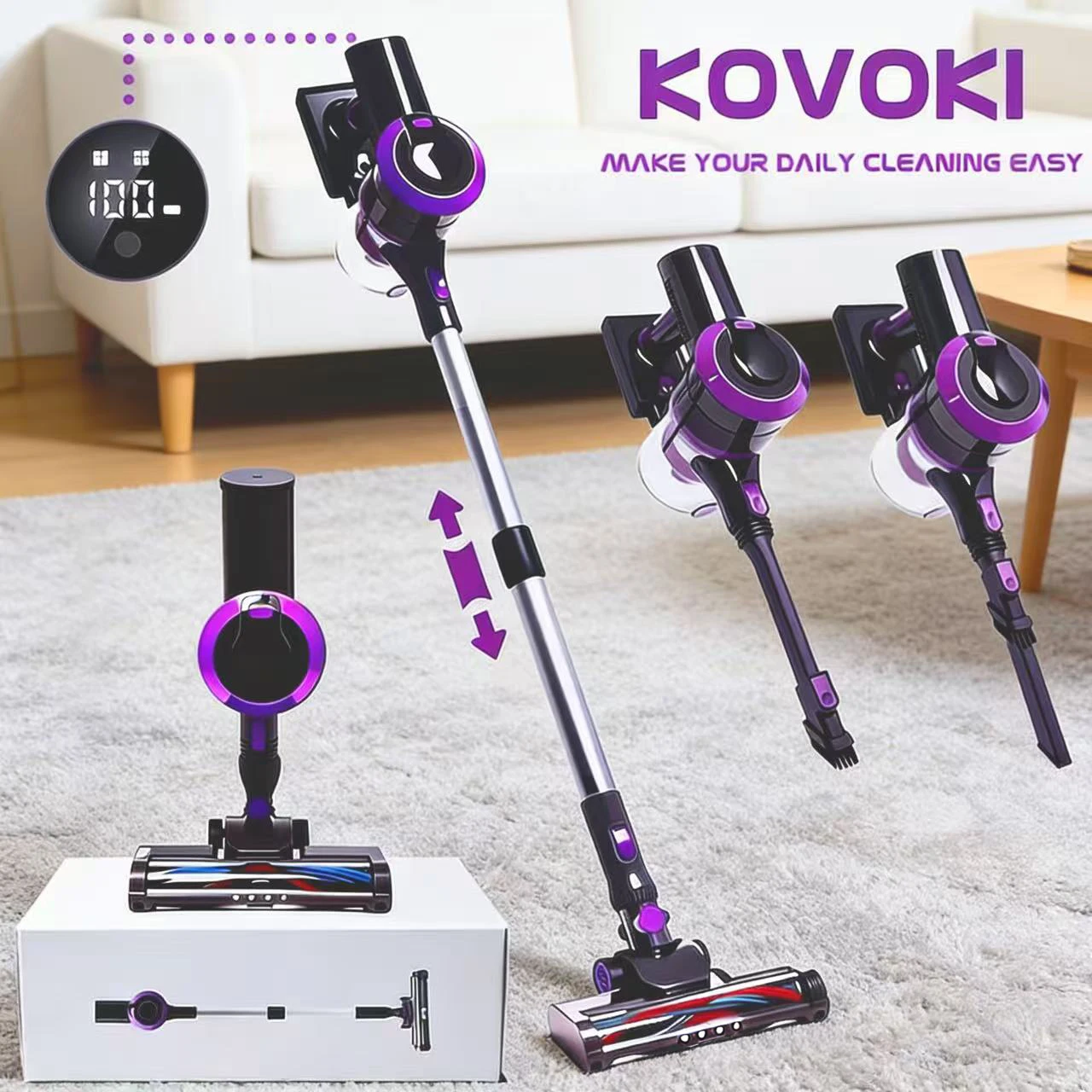 

Беспроводной пылесос 40000PA, мощный пылесос с временем работы 45 минут, пылесосы с защитой от запутывания для дома, пылесборник объемом 1,5 л