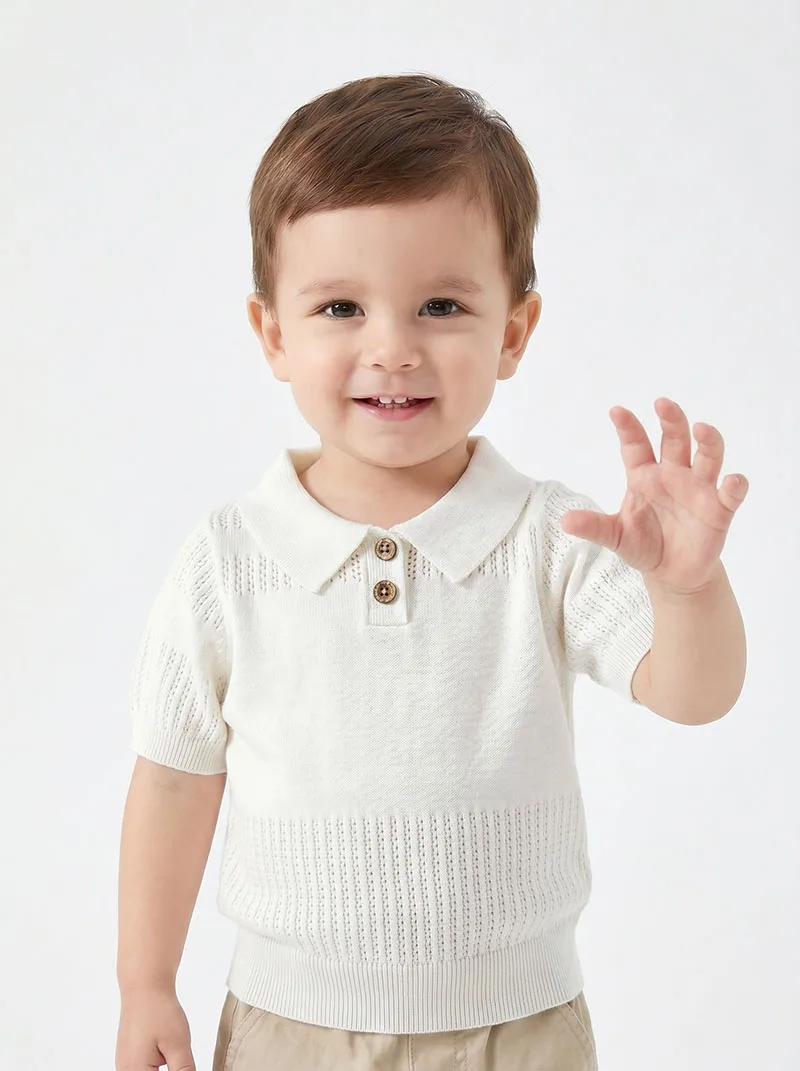 MILANCEL Summer Kids Polo Shirts 12M-5Y Hollowed-out Boys T-shirt Solid Color Children Knitwear Baby Clothes Girls Tee