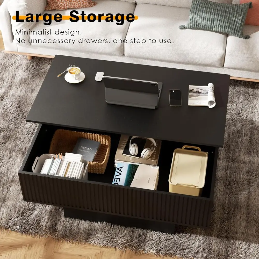 モダンなLEDコーヒーテーブル、マルチポート充電、16色照明、十分な収納スペース、スタイリッシュなブラック、リビングスペースに最適