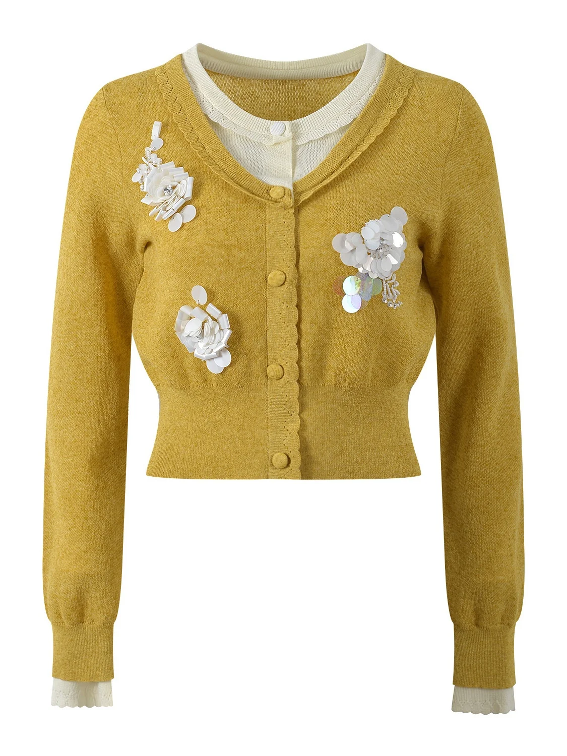 

Новинка осени 2025: Вязаный кардиган с вышивкой цветами и бисером, в стиле колор-блок, укороченный, с длинными рукавами, для женщин