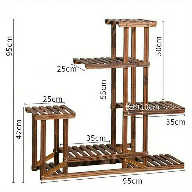 6 Tier Anti-Corrosion Wood Plant Stand Flower Multi Shelf Indoor Outdoor Garden