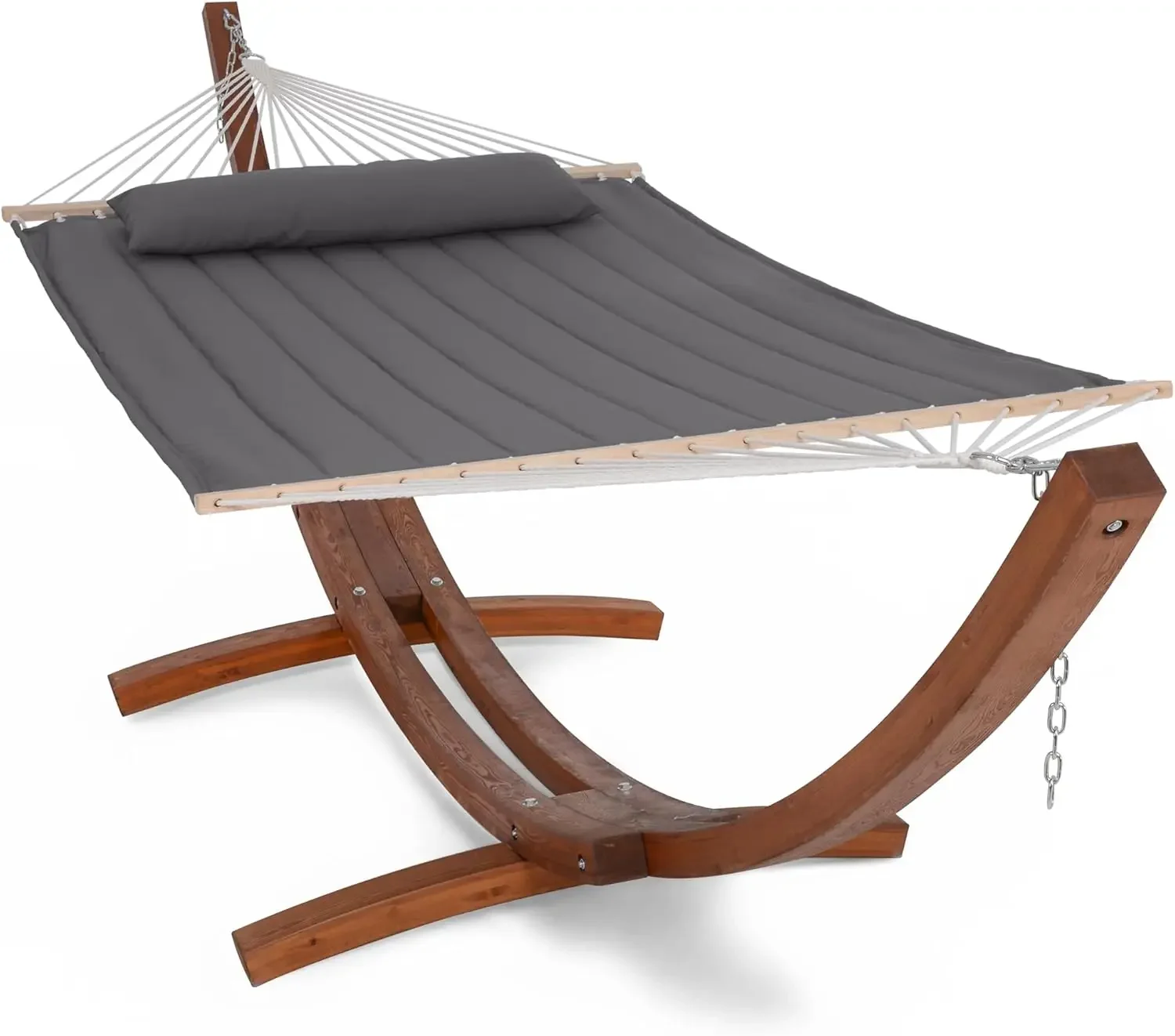 SUNCREAT Hammocks Double Hammock with Wooden Stand Included, Outdoor Hammocks for Outside, 475 lbs Capacity, Dark Gray