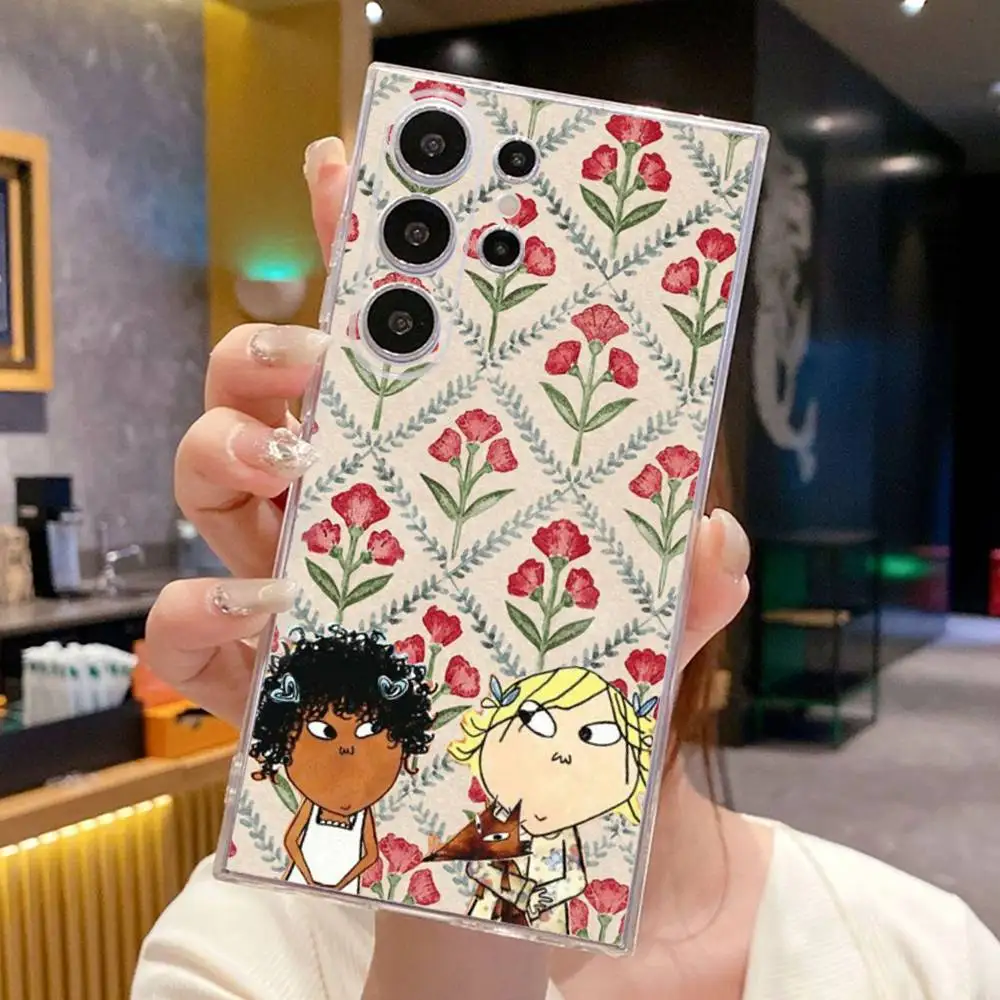 Casing Ponsel Anime Charlie Dan Lola untuk SamsungS25,24,21,22,23,30,Ultra,20,Plus,Fe,Lite,Note,10,9,5G Sampul Transparan