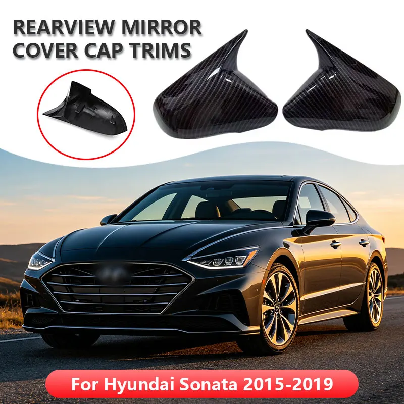 For Hyundai Sonata 2015-2019 OX Horn Car Rearview Side Mirror Cover Sticker Wing Cap Exterior Door Case Trim Shell Silver Frame