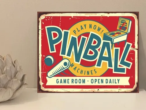 1x Pinball Games Rustic Retro Metal Plaque Sign Gift House Novelty (mt122) --Tin Sign