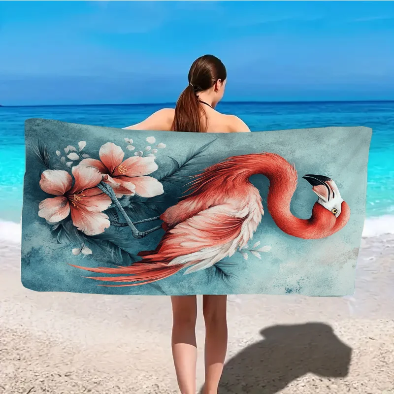1pc Tropical Flamingo & Hibiscus Beach Towel - Quick-Dry Microfiber, Oversized Sandproof Towel (31x71in) for Pool, Travel, Yoga