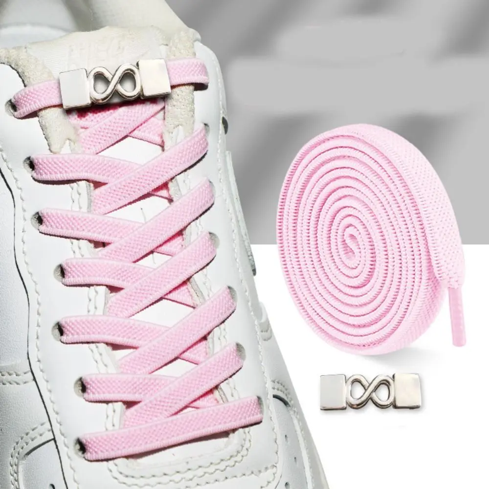 1pair NEW Tie-Free No Tie Shoelace Metal Lock Adjustable Elastic Shoelaces Quick Fit Lazy Shoes Lace Sports