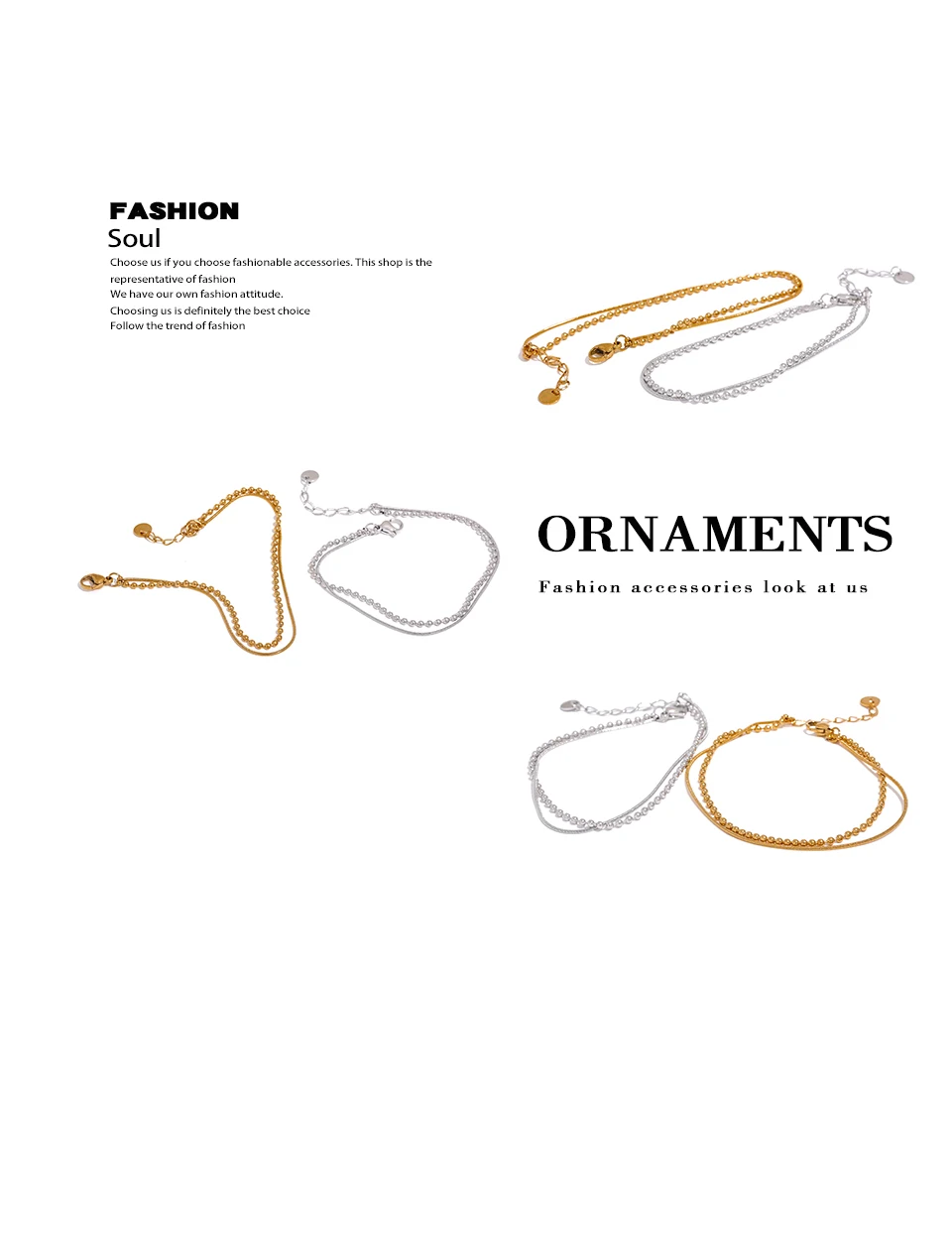 Yhpup Stainless Steel Flat & Bead Chains Double Layer Fashion Bracelet Bangle Men Women Charm Summer Beach Trendy Chic Jewelry