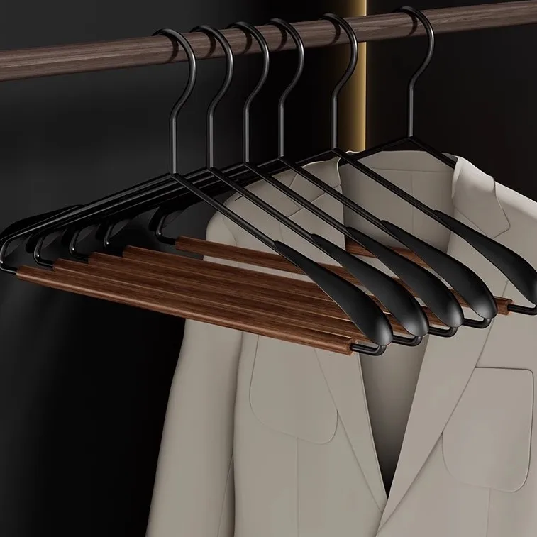 

5pcs/lot Metal Dip Plastic Wood Clothes Hanger Pants Clip Wide Shoulder Adult Non-slip Drying Rack Wardrobe Storage Space Saving