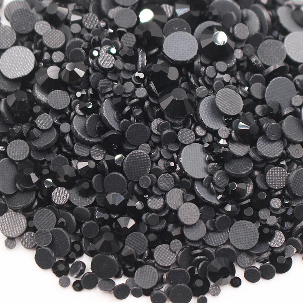 

1500pcs-3000pcs Flatback Black Mix Size Glass Beads Glitter Crystals Strass Stones Trim Hotfix Rhinestones for Clothing DIY Gems