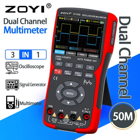 ZOYI ZT-703S Upgrade 50MHz Handheld Digital Oscilloscope Multimeter Signal Generator 3 in 1 Dual Channel Automotive Tools