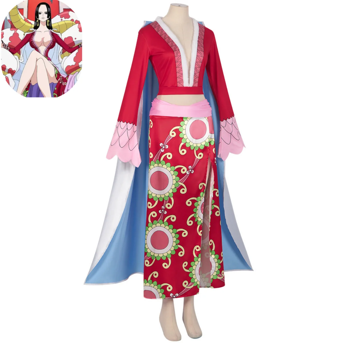 Disfraz de Cosplay de Anime Boa Hancock para mujer, falda con estampado rojo Imperio, capa blanca, peluca, Sexy, traje de bola para mascarada de Halloween