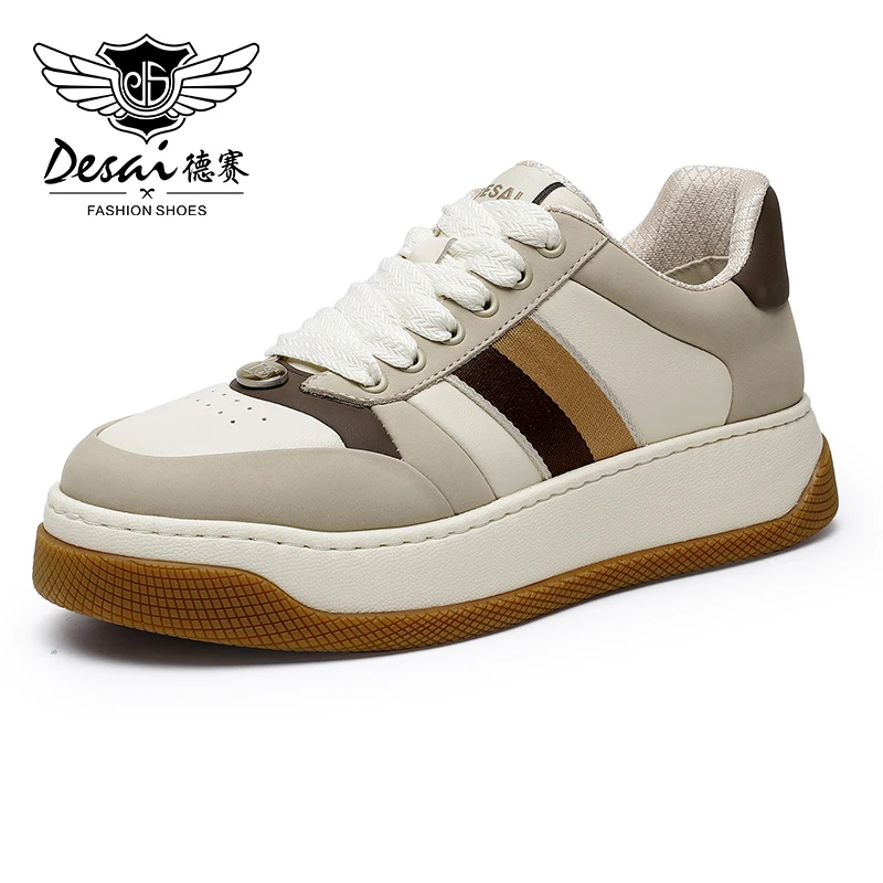 

DESAI Brand Sports Men Casual Shoes Soft Outsole Cowhide Upper White Male Laces Up Breath 2023 Design Footwear Dresses