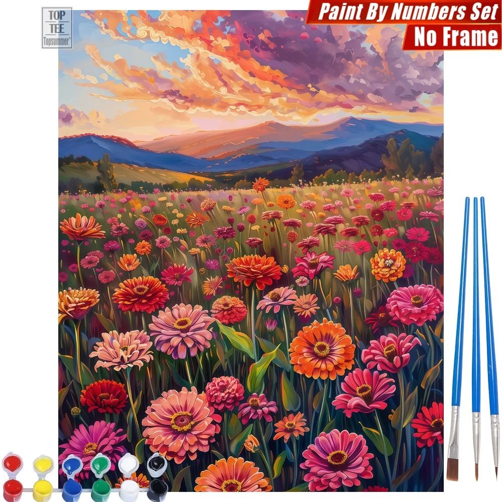 

Zinnias Sunset Field Paints By Number Set - Zinnias Sunset Field Home Activities Christmas Gift For Teacher