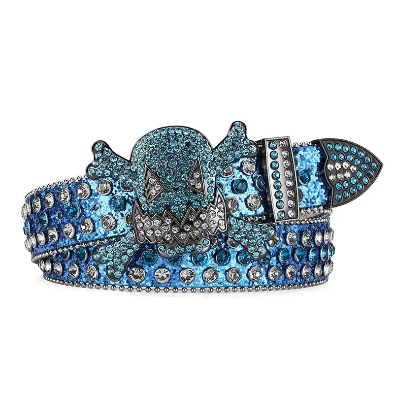 Women\'s Jeans Skull Head Buckle Rhinestone Belt Y2K Belt Shiny Rivet Design Pu Belt Artificial Diamond Belt Punk Rock Men\'s Belt