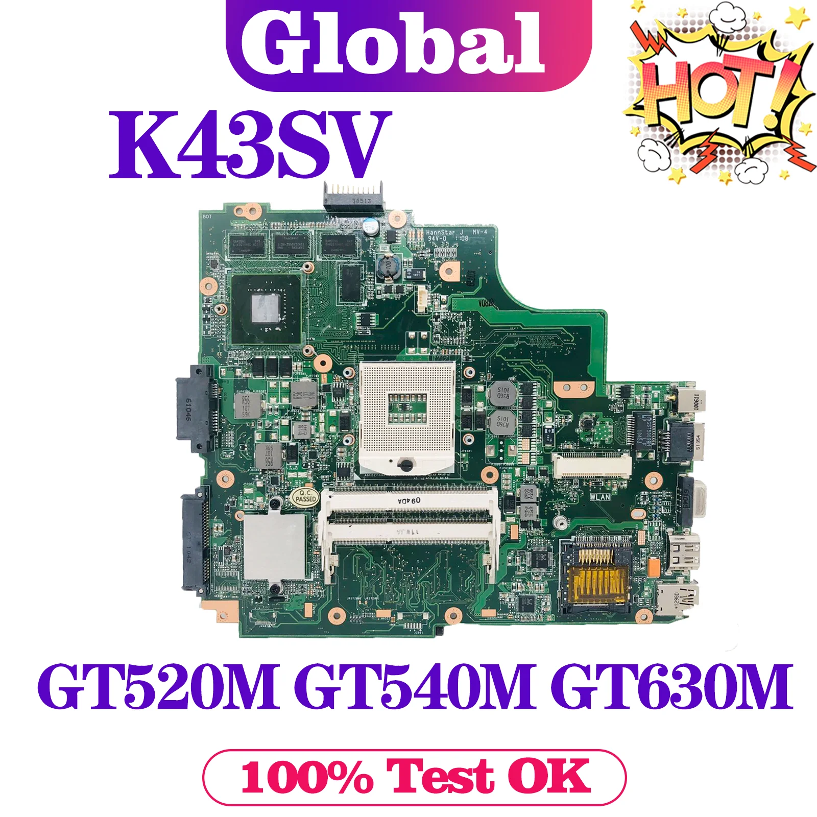 

KEFU K43SV Mainboard For ASUS K43SJ K43SC K43SM K43S Laptop Motherboard GT520M GT540M GT630M REV:2.0/2.2/3.0/4.1 Supports i3 i5