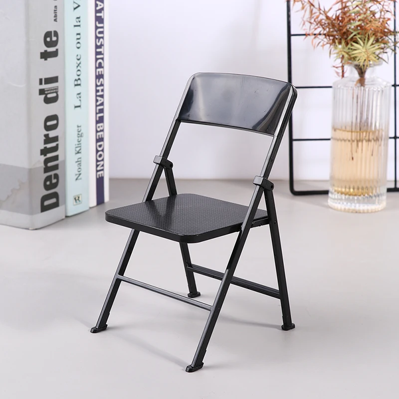 Black Painted Metal Folding Chair 1:6 Scale Dolls House Miniature Accessories