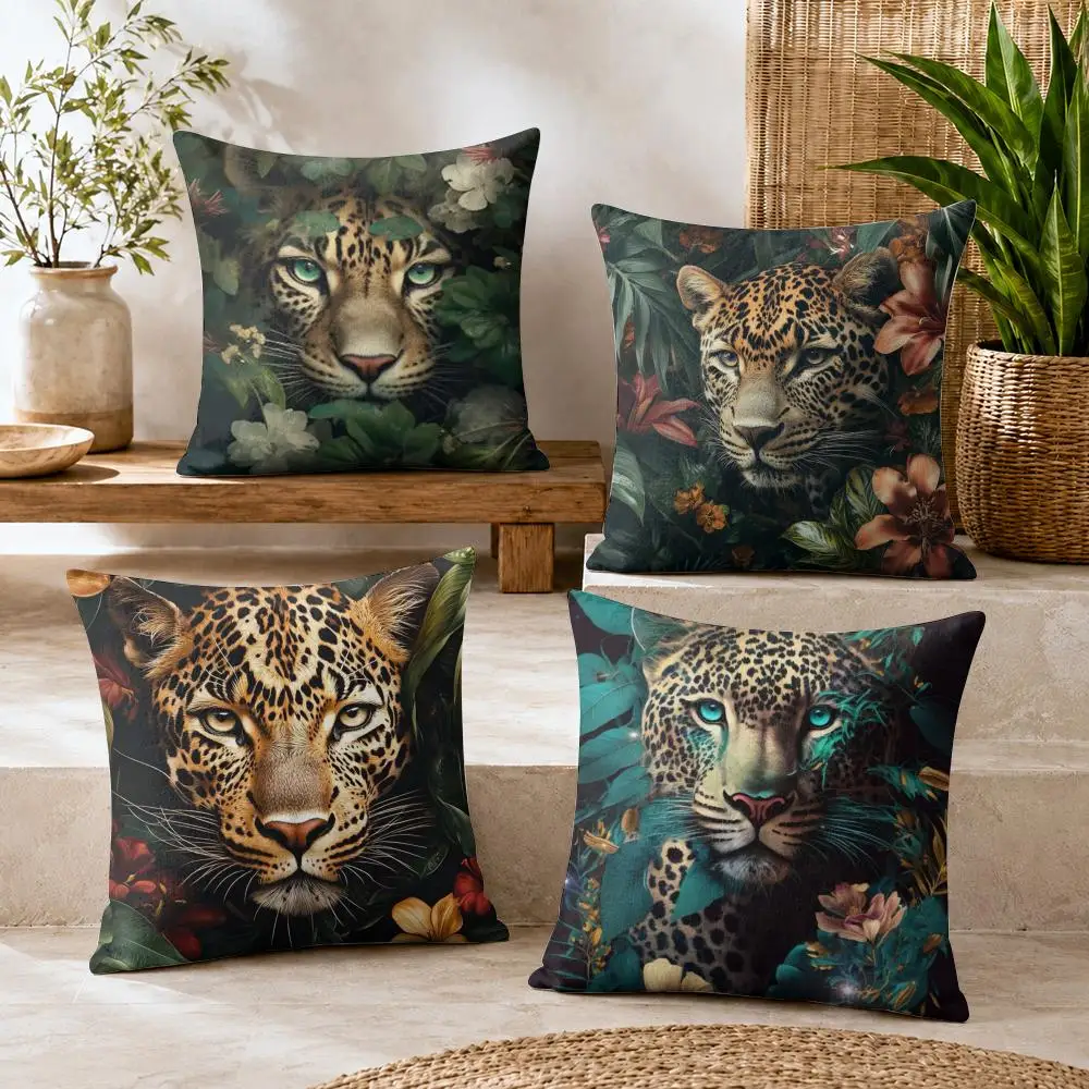 Fashion Leopard Cushion Cover Summer Coolness Linen Organic Fabric Sofa Pillow Case Double-Sided Printing Home Decor