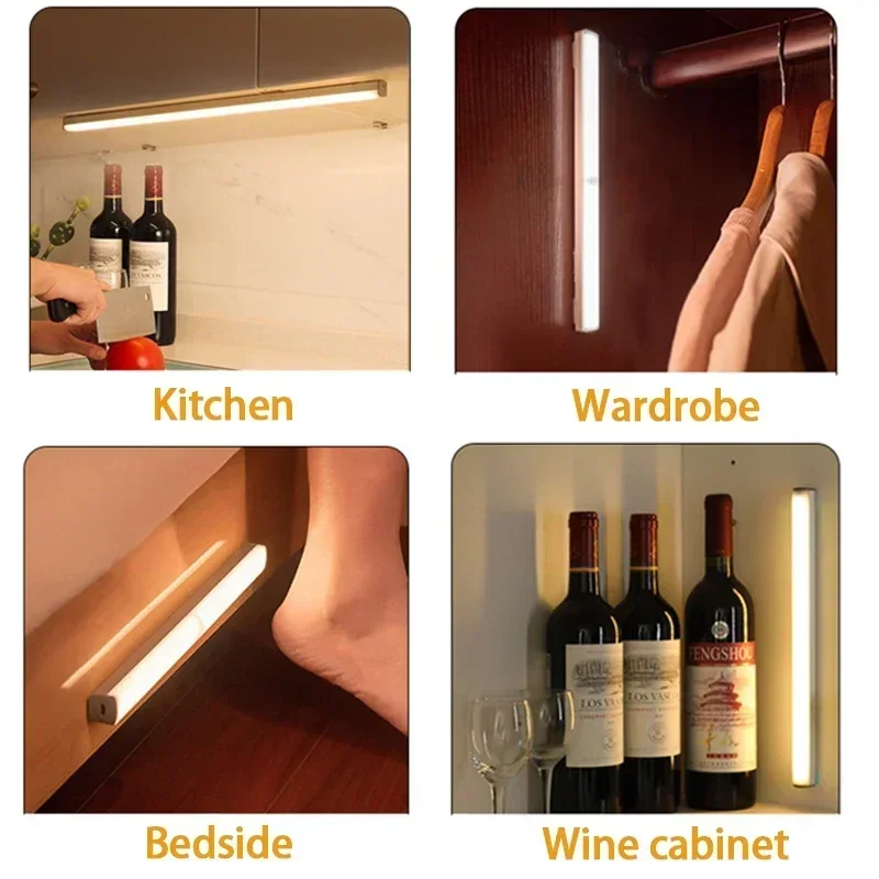 LED Motion Sensor Licht Drahtlose LED Nachtlicht Typ C Wiederaufladbare Licht Schrank Garderobe Lampe Treppe Hintergrundbeleuchtung Für Küche