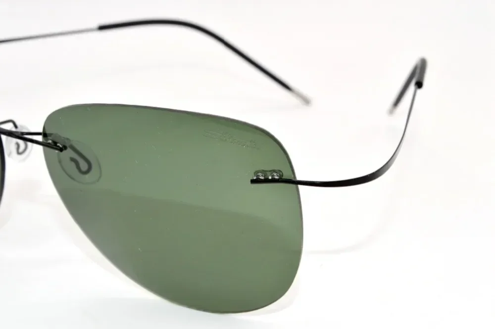 Novo design marca genuína b titânio verde polarizado sem aro com caso óculos de sol gafas de sol brilhante lunettes de soleil